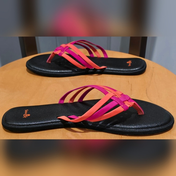 Women's Sanuk Size 8 Yoga Salty 2 Flip Flops Pink, Orange & Black - Picture 4 of 7